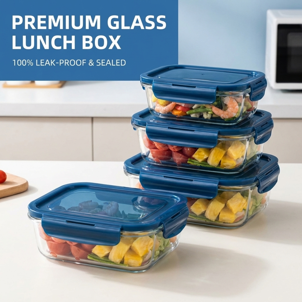 Meal Prep Seafood - Star Sea Blue Glass Food Storage