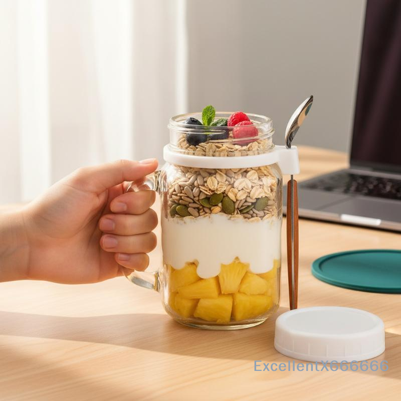 Meal Prep Overnight Oats - 500ml Glass Container for Overnight Oats