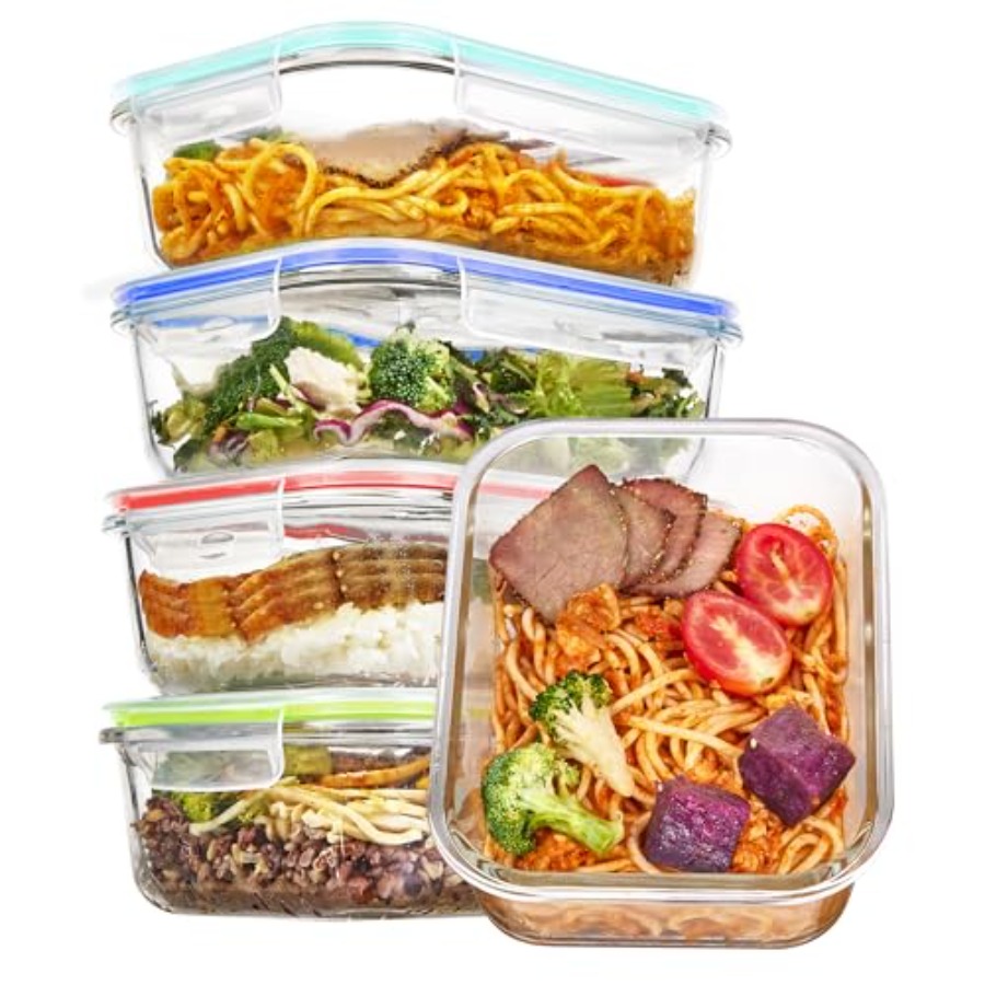 5 Pack Glass Food Storage Cont - Meal Prep Glass Containers Oven Safe recensie en prijs
