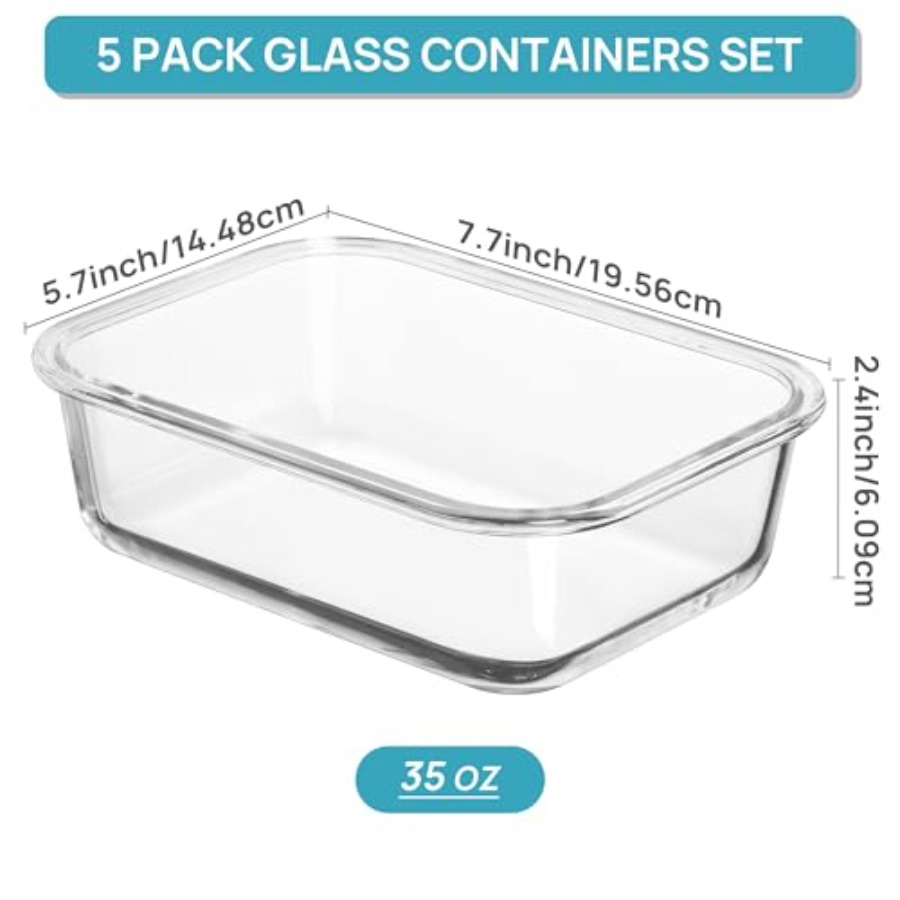 5 Pack Glass Food Storage Cont - Meal Prep Glass Containers Oven Safe recensie en prijs