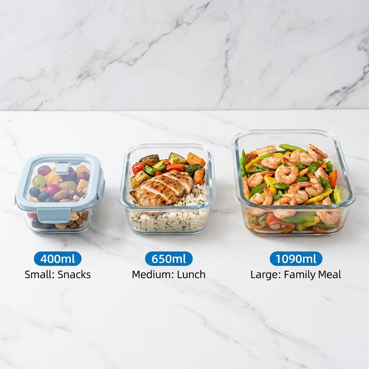 Shallow Blue Glass Bento Box–H - Meal Prep Glass Containers Oven Safe recensie en prijs