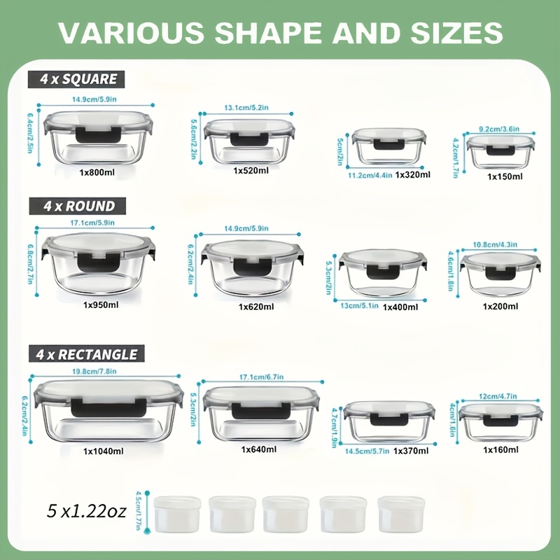 17pcs Glass Food Storage Conta - Meal Prep Glass Containers Oven Safe recensie en prijs