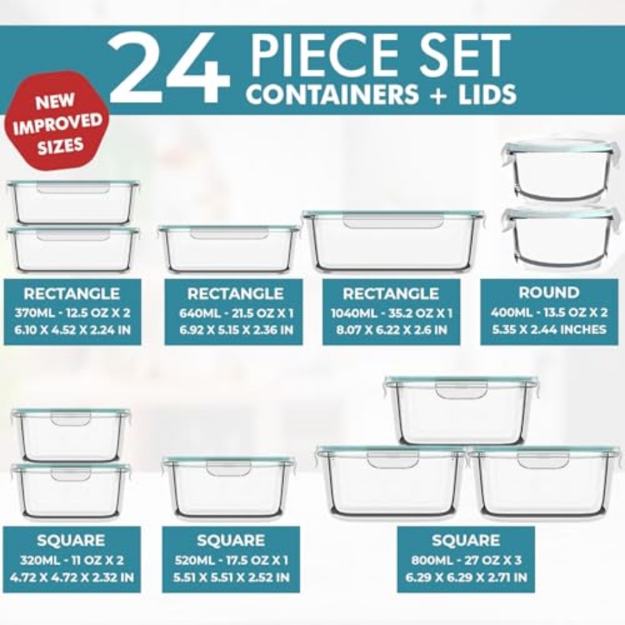 24 Pc Airtight Glass Food Stor - Meal Prep Glass Containers Oven Safe recensie en prijs